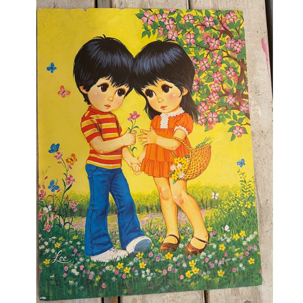 Vintage Lee Big Eye Art Print 1970s Starco NY Boy Girl Litho Kitsch Decor USA